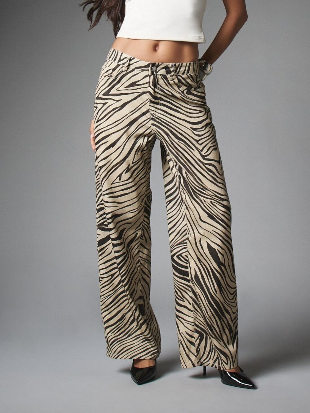 Multicolor Casual Women's Zebra Print Wide Leg Pants Low Rise Trousers